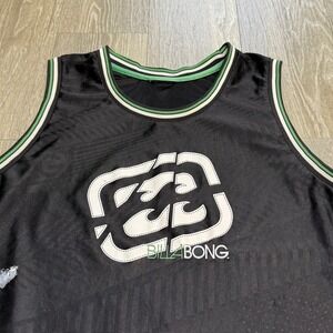 Vintage Billabong‎ Hawaii Basketball Jersey Black/Green Dazzle Y2K Surf Large